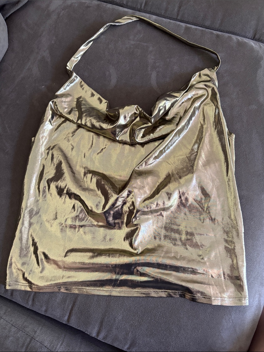 Metallic Cowl Neck Halter Top - Gold